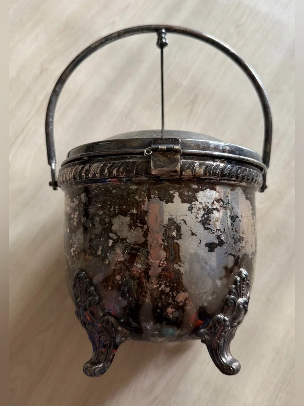 Vintage Bristol EPCA Silverplate By Poole Footed Ice Bucket W/Swing Back